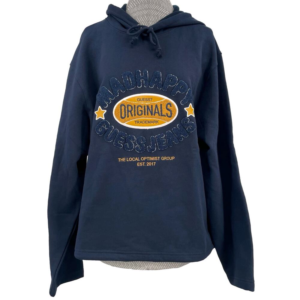 NEW Madhappy x Guess Jeans Navy Blue Pullover Hoodie Sweatshirt Unisex Size M